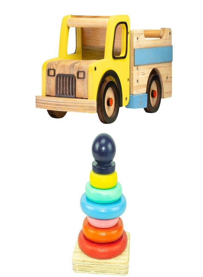 Techny Birds Technybirds Wooden Dumper Truck Toy and Wooden Rainbow Stacker Combo | Educational Toys for Kids | Montessori Learning | Imaginative Play | Color Recognition - Image 1